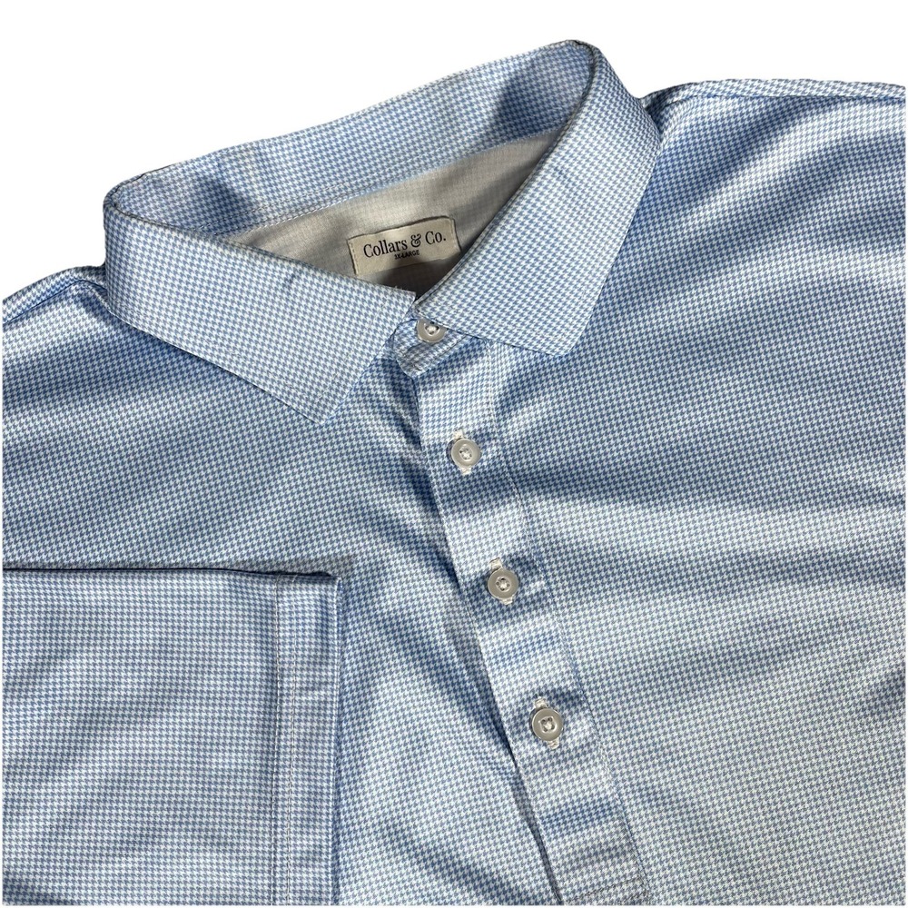 Collars and Co Dress Collar Polo Shirt Mens 3XL Blue White Gingham Check